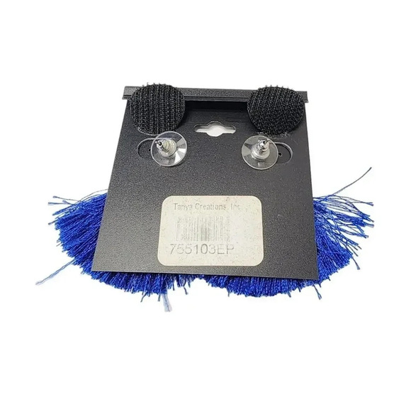 Vintage Blue Tassel Earrings Engraved Silver Tone - Picture 2 of 2